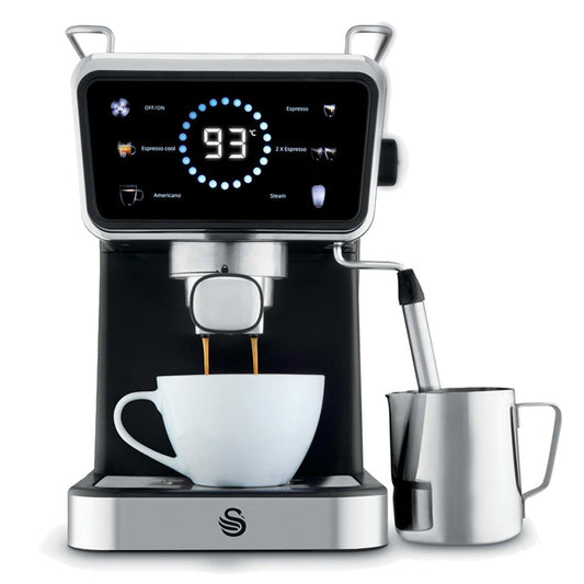 Swan SK22113BLK Espresso Digital Coffee Machine with Built-in Milk Frother - Black